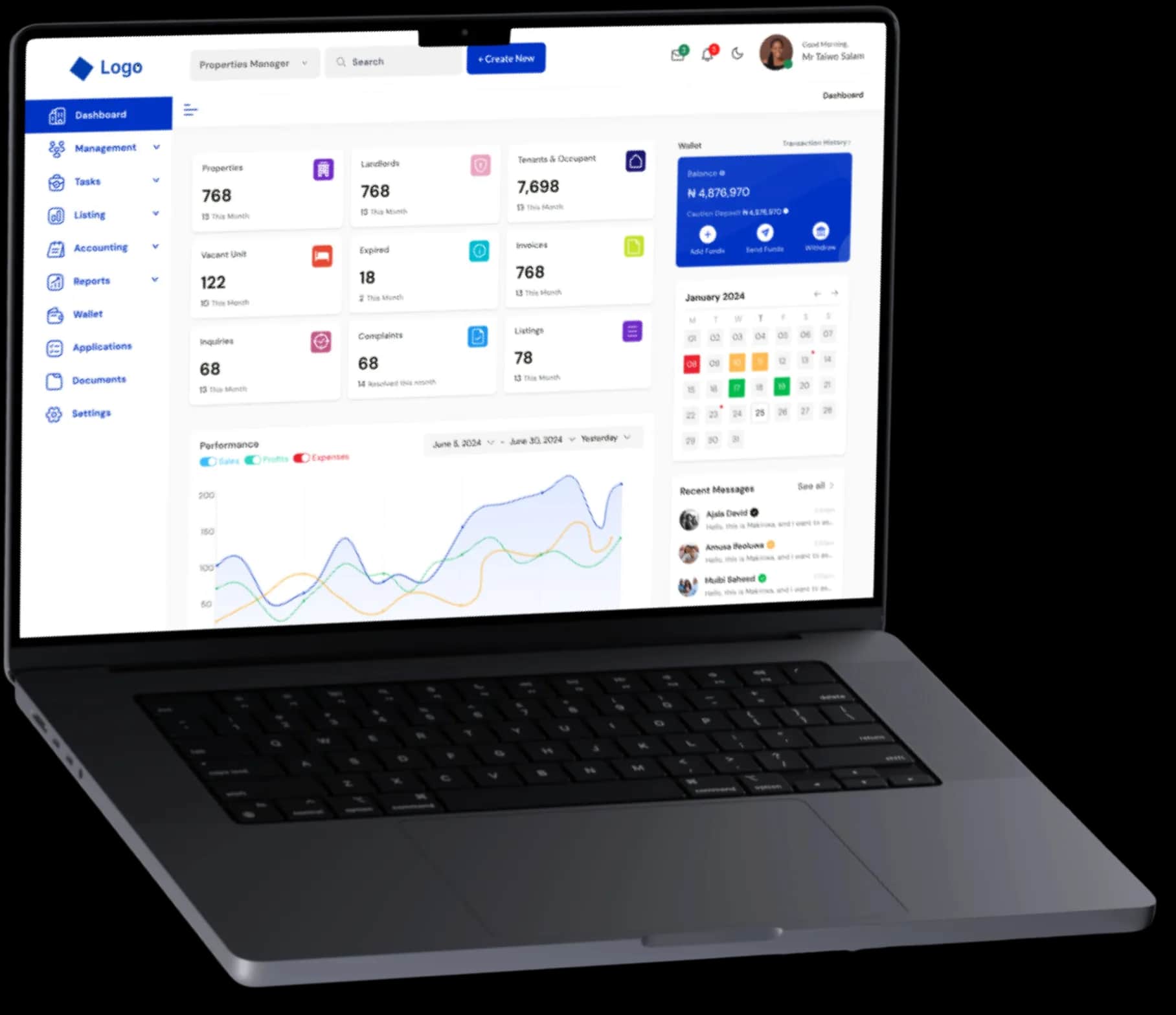 OurProperty NG - Best Property Management Software in Nigeria dashboard view